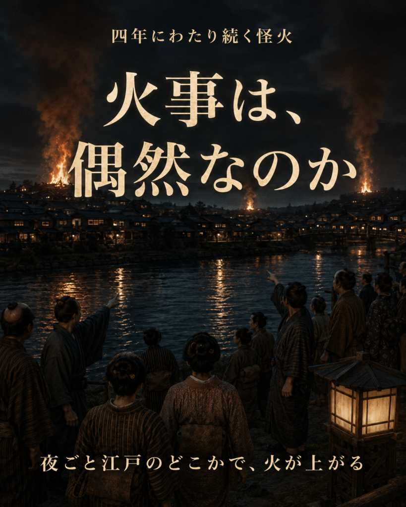 川向こうの各所で別々に火の手が上がる江戸の夜