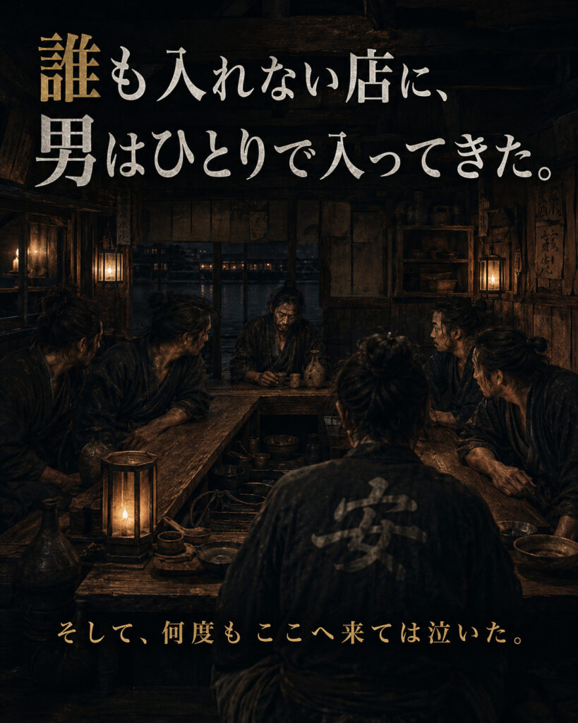「誰も入れない店に、男はひとりで入ってきた。」の縦型ストーリーカード