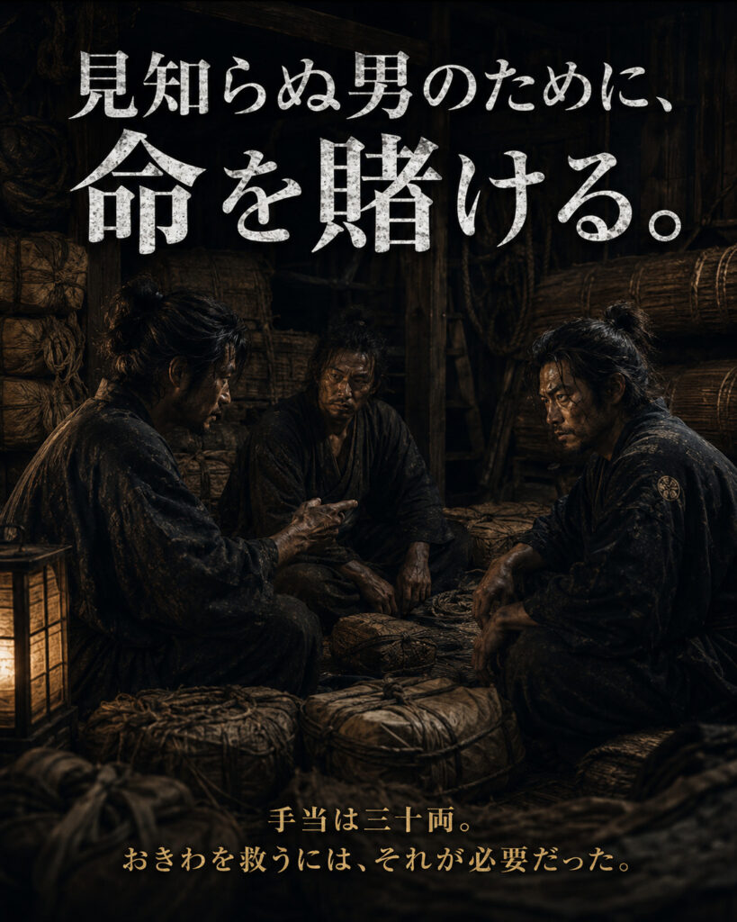 「見知らぬ男のために、命を賭ける。」の縦型ストーリーカード