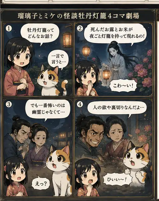 瑠璃子とミケの4コマ