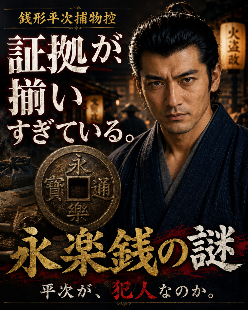『永楽銭の謎』物語LPカルーセル第1カード。物語LPの入口。平次を犯人へ導く『揃いすぎた証拠』を提示する。