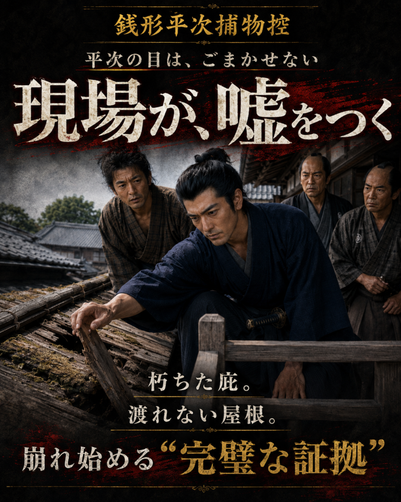 『永楽銭の謎』物語LPカルーセル第5カード。平次の観察眼が完璧に見えた筋書きを崩し始める。