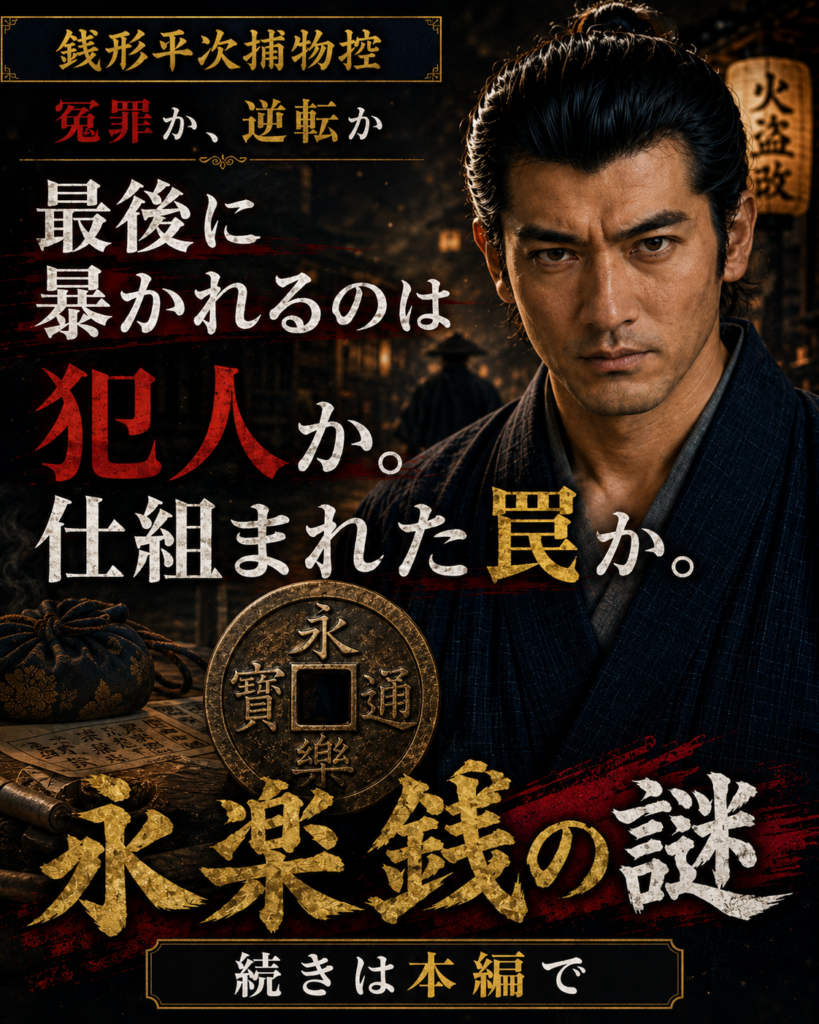 『永楽銭の謎』物語LPカルーセル第8カード。犯人と仕組まれた罠の真相を本編へ残す最終CTA。
