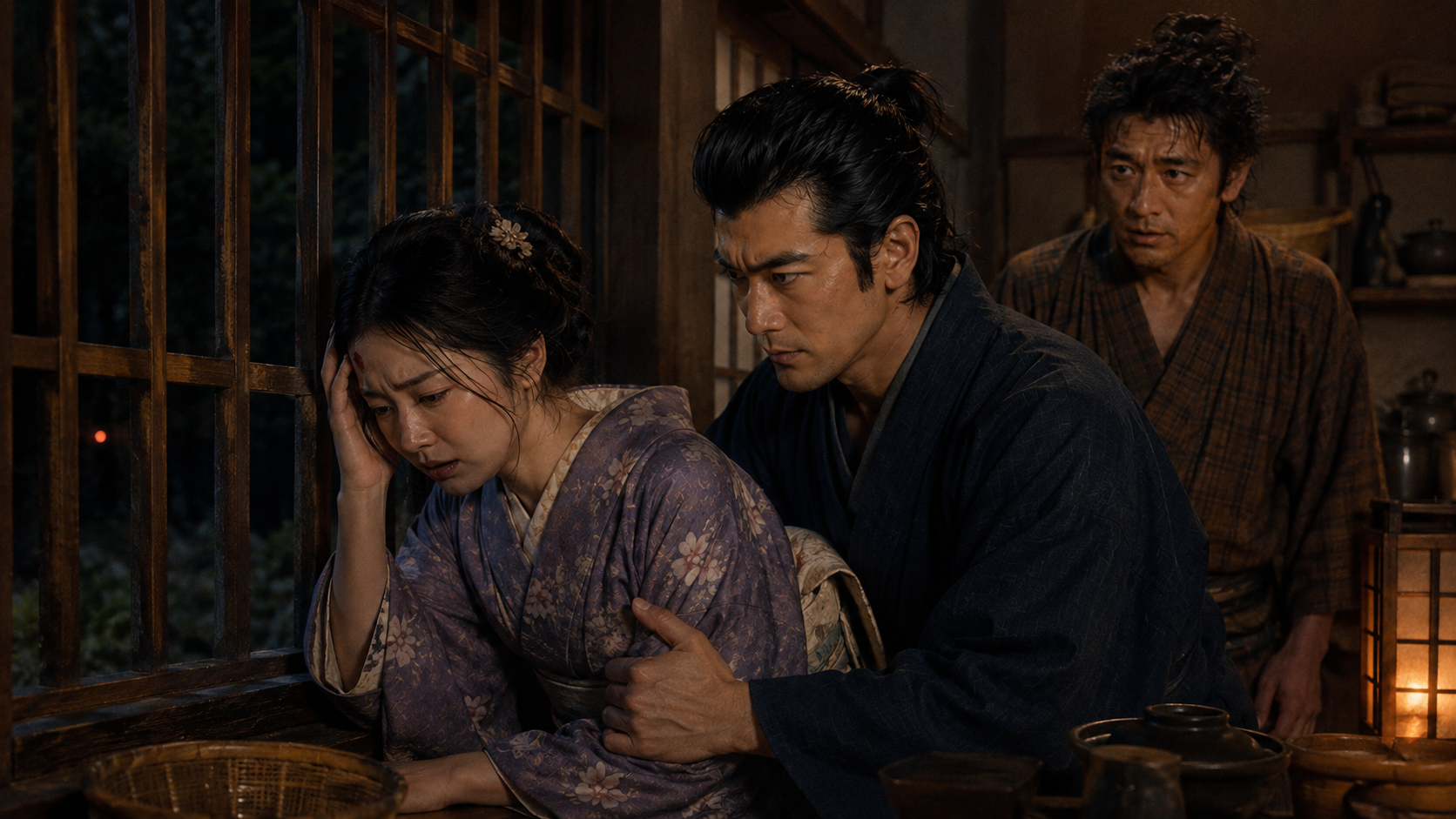 夜の勝手口でお静が襲われ、事件の脅威が平次の家庭にまで及ぶ。