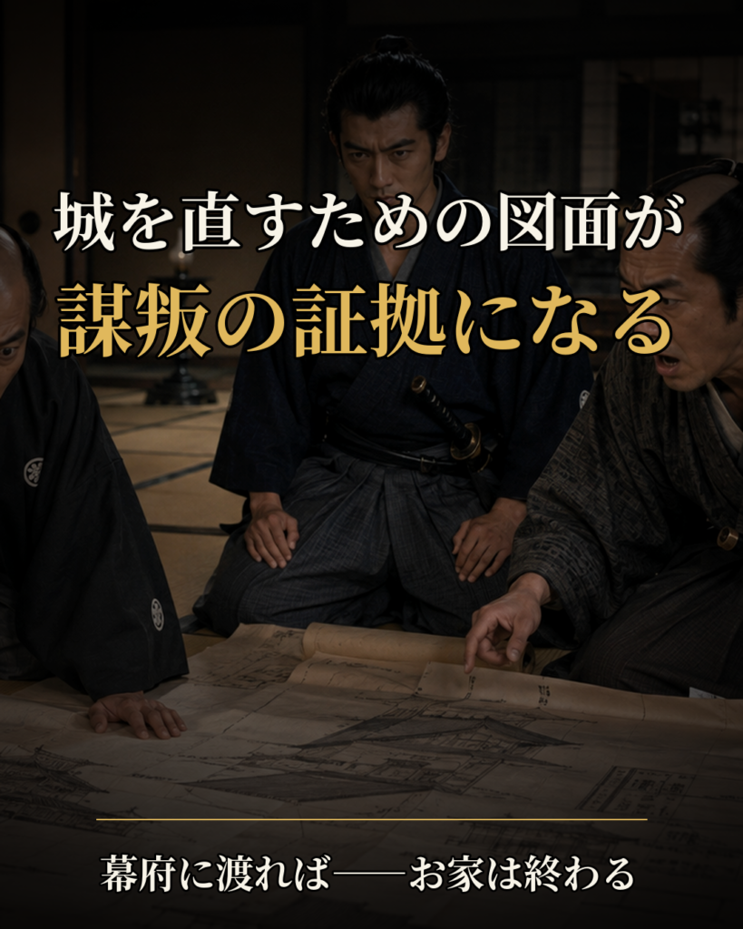 城修復図が謀叛の証拠となる危険を示す第二カード