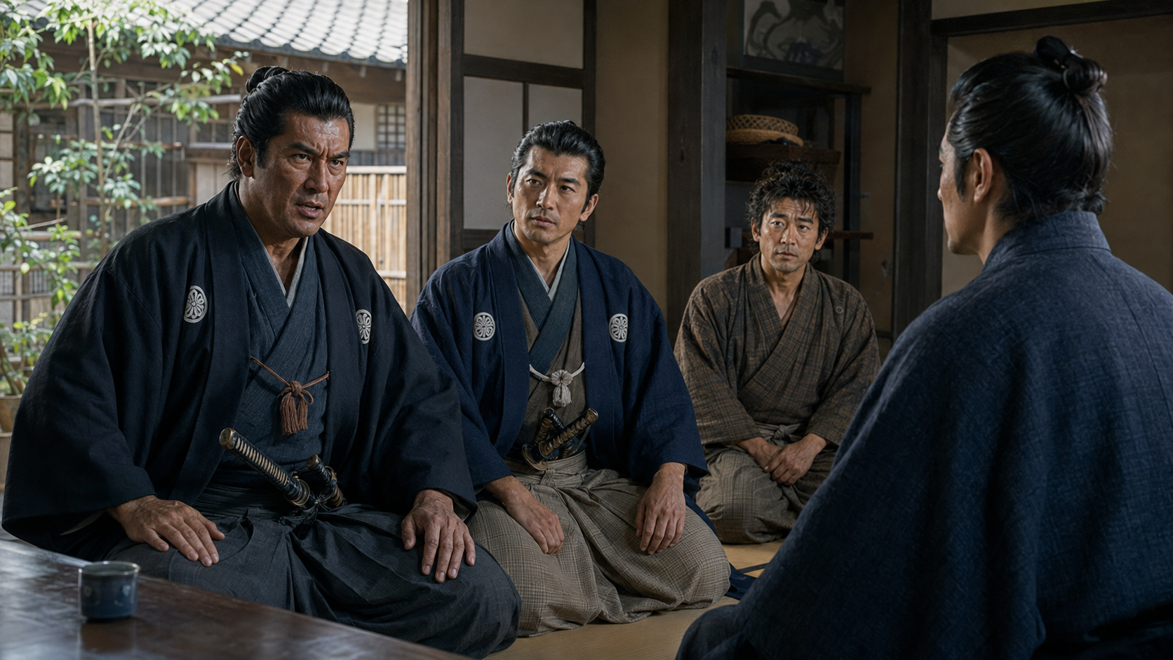 平次宅を訪ねた二人の武士