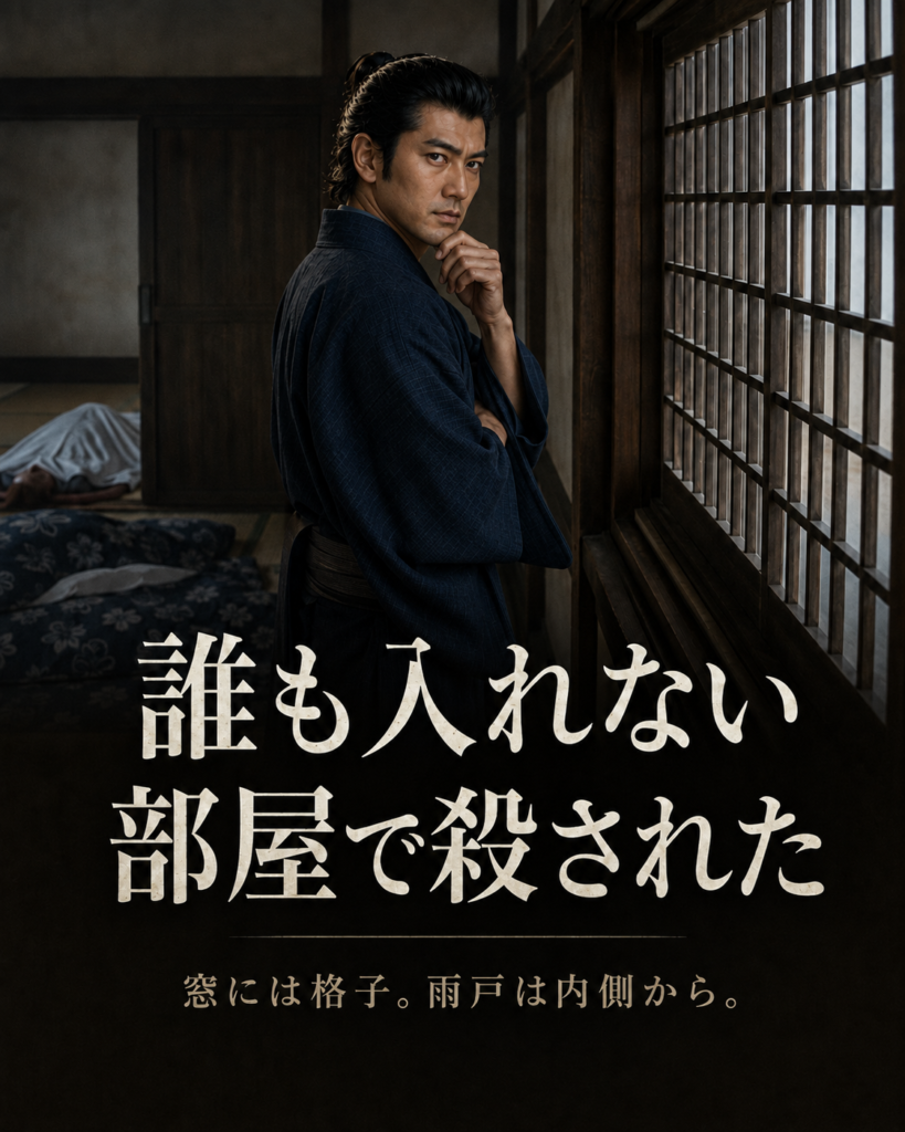 『有徳人殺害』物語LPカード。誰も入れない部屋で殺された。