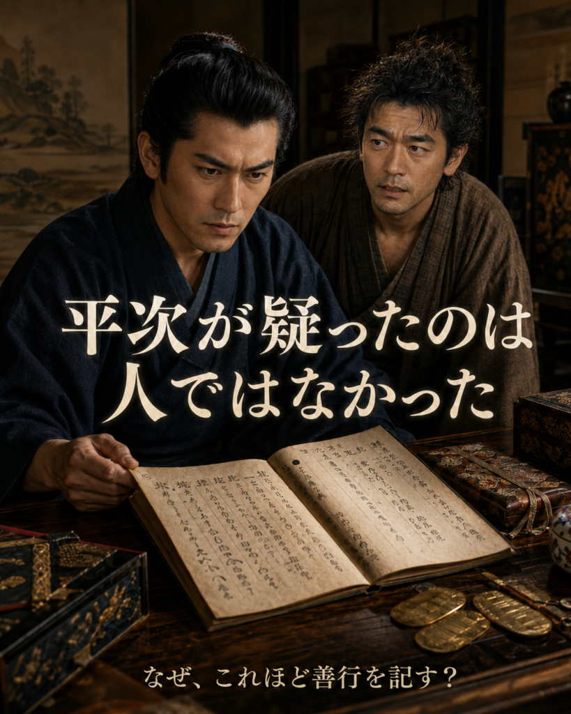 『有徳人殺害』物語LPカード。平次が疑ったのは人ではなかった。