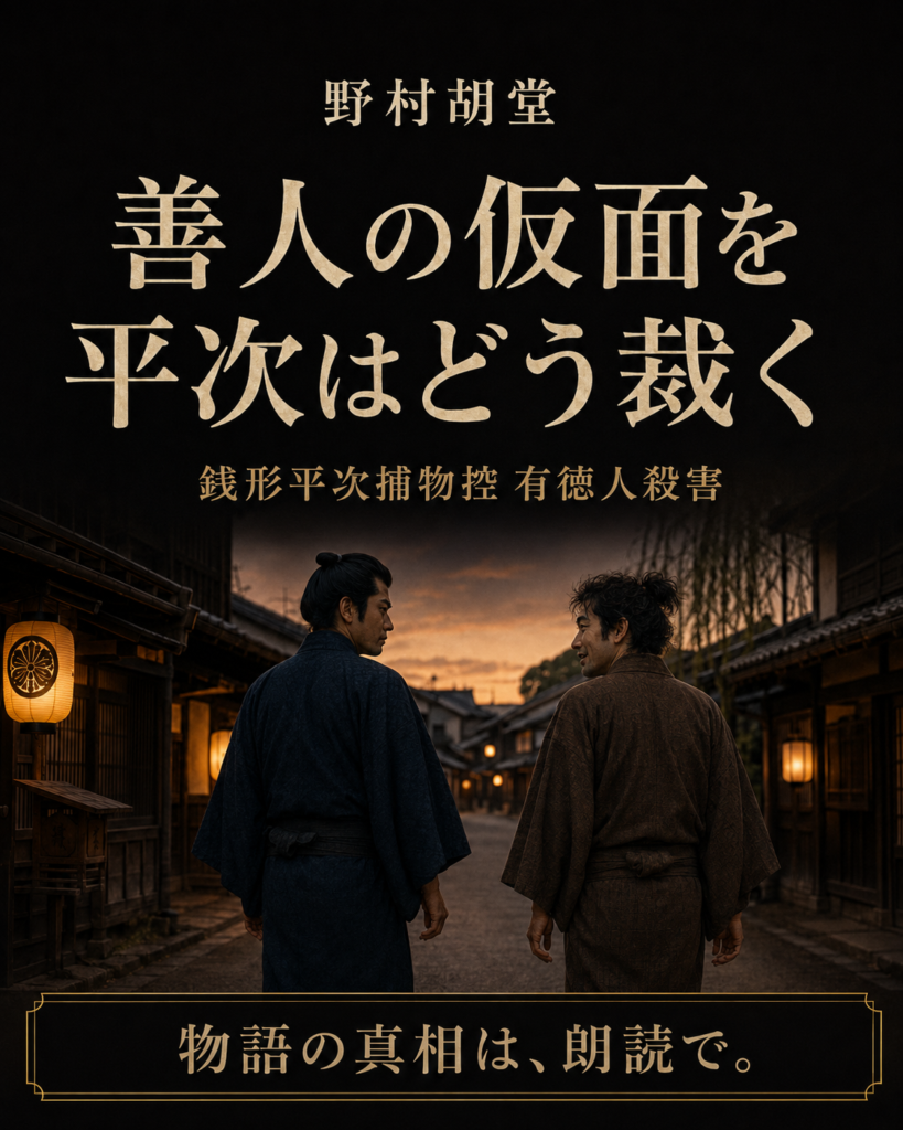 『有徳人殺害』物語LPカード。善人の仮面を平次はどう裁く。