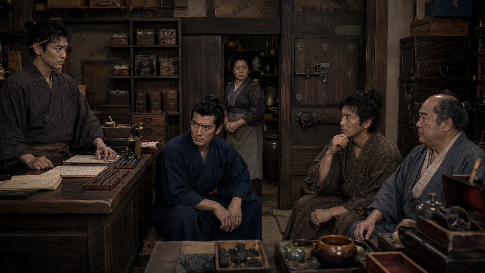 『有徳人殺害』第四章「疑わしき人々」の場面イメージ
