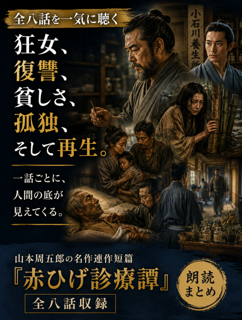 赤ひげ診療譚の各話に宿る患者たちの人生を重ねたテーマ紹介画像