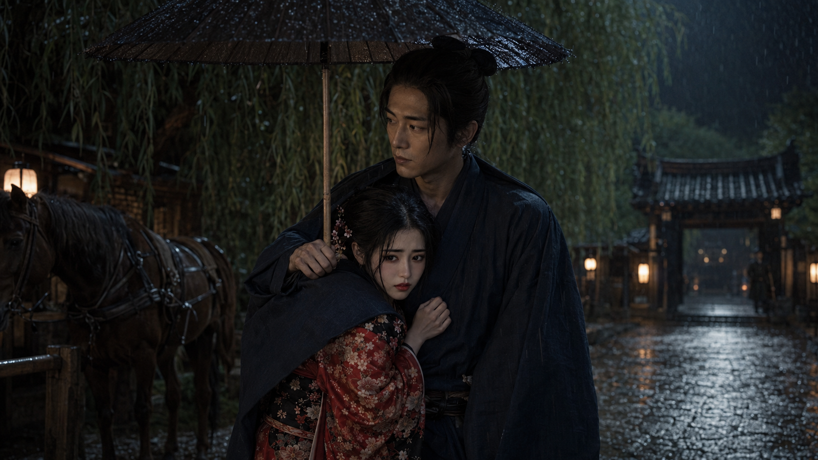 山本周五郎『契りきぬ』一の三 雨の柳、精之助との出会いの場面画像