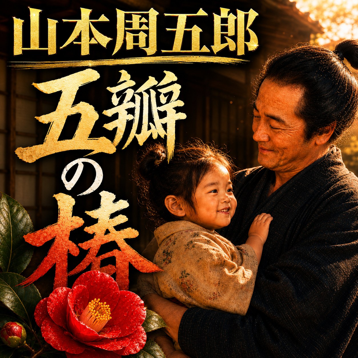 山本周五郎『五瓣の椿』の代表画像。赤い椿と父娘の情愛を象徴する。