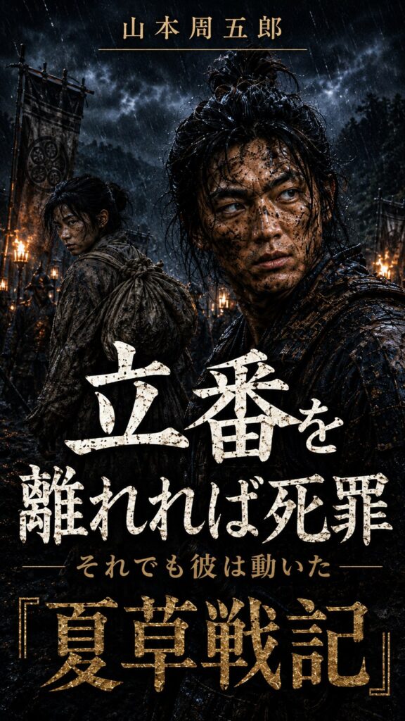 雨夜の軍勢と若武者を縦構図で描いたShorts用サムネイル