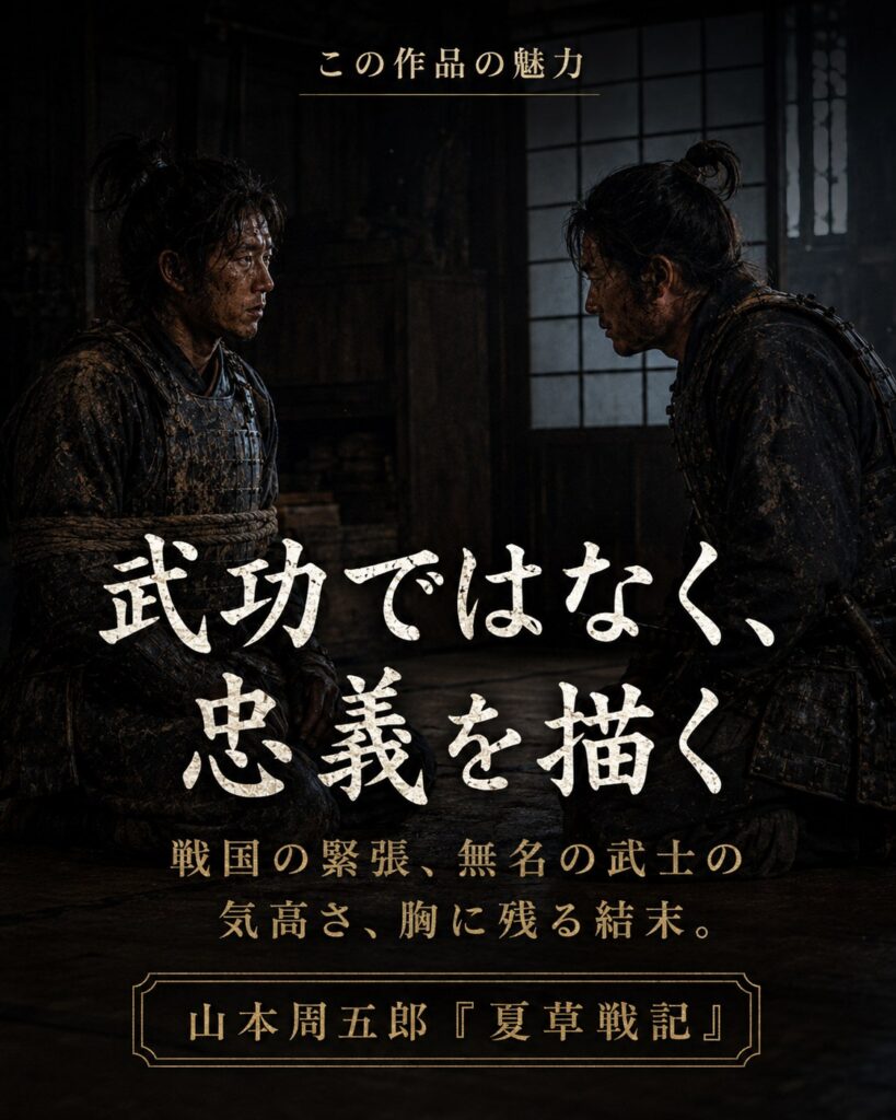 戦国の忠義という文字と雨の戦場の空気を描いたカード