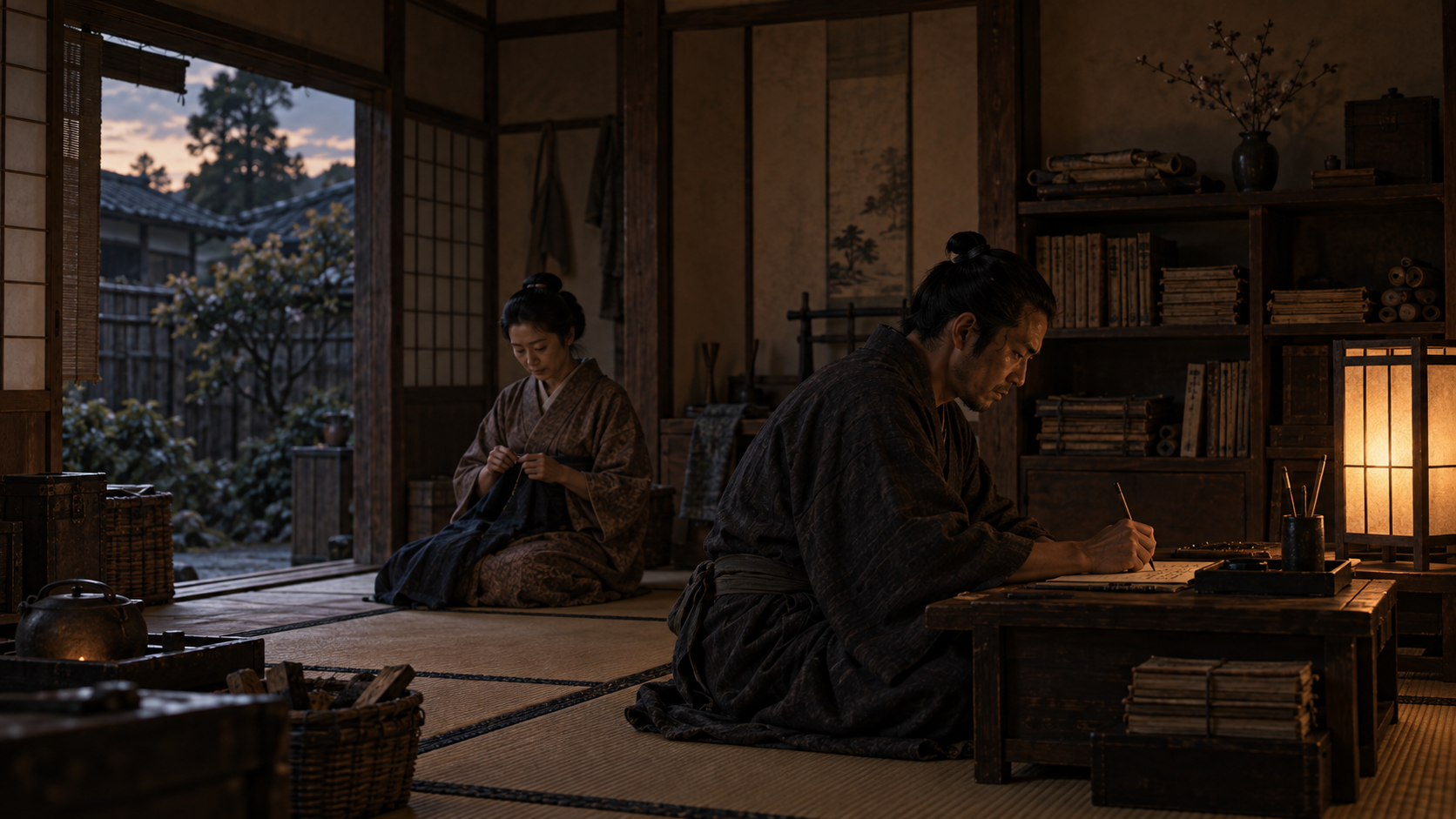 『ながい坂 中巻』第十五章の章扉「阿部家にて」