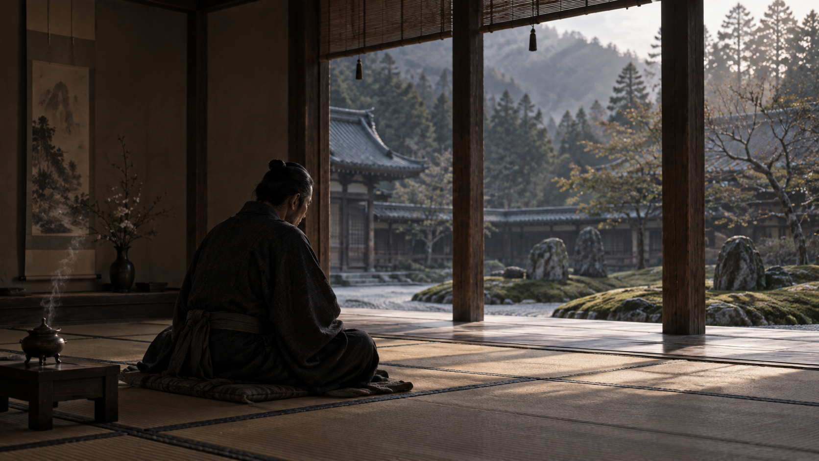 『ながい坂 中巻』第十八章の章扉「泰安寺方丈」