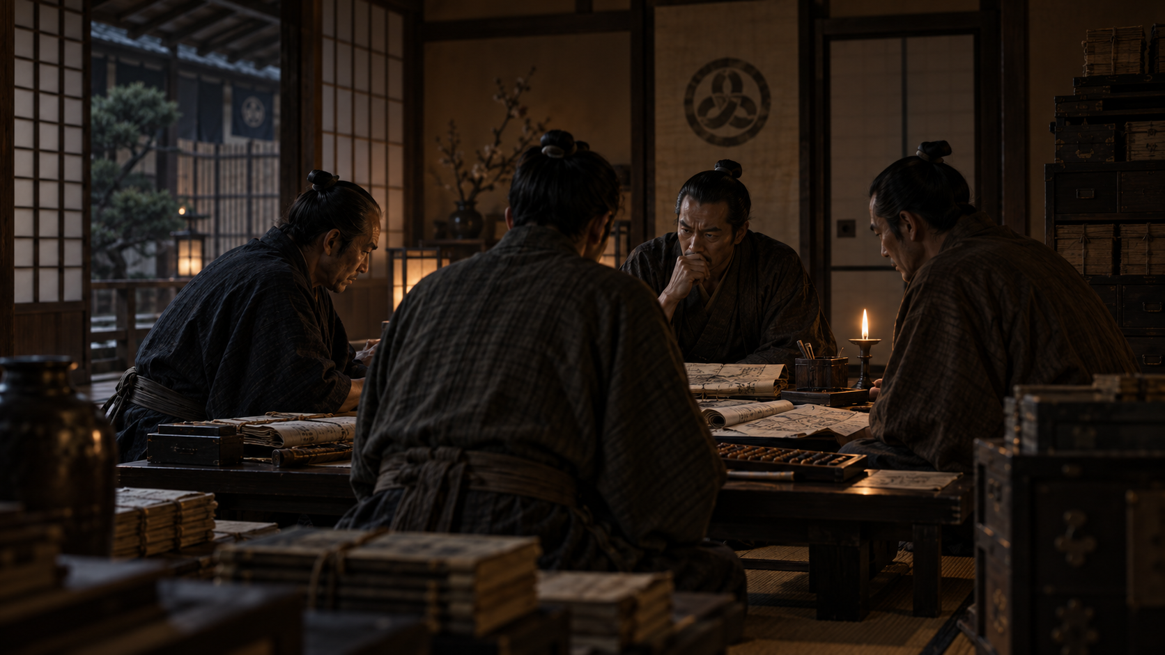 『ながい坂 中巻』第十九章の章扉「縄屋半六にて」