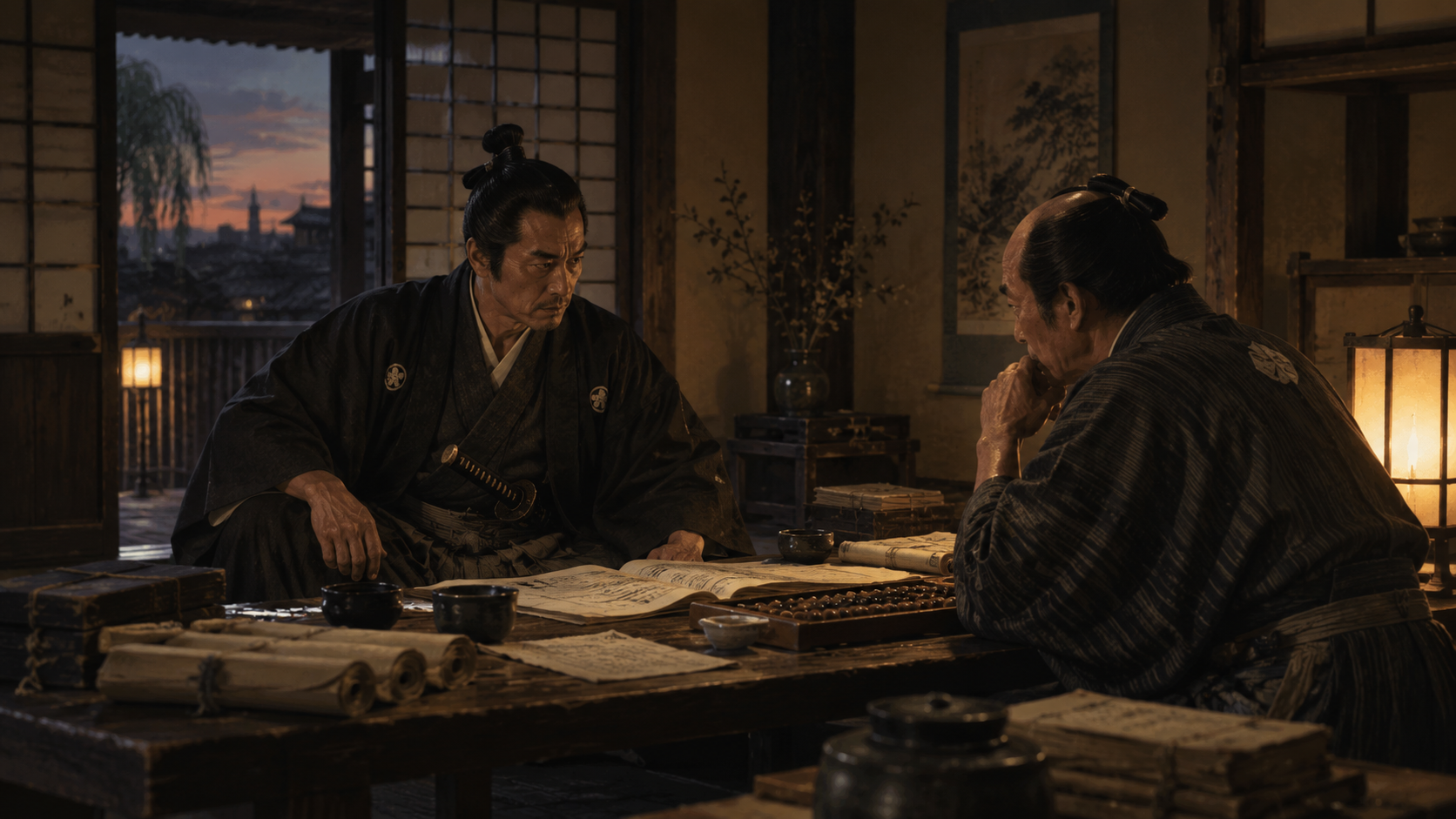 『ながい坂 下巻』第二十一章の章前扉「縄屋半六にて」